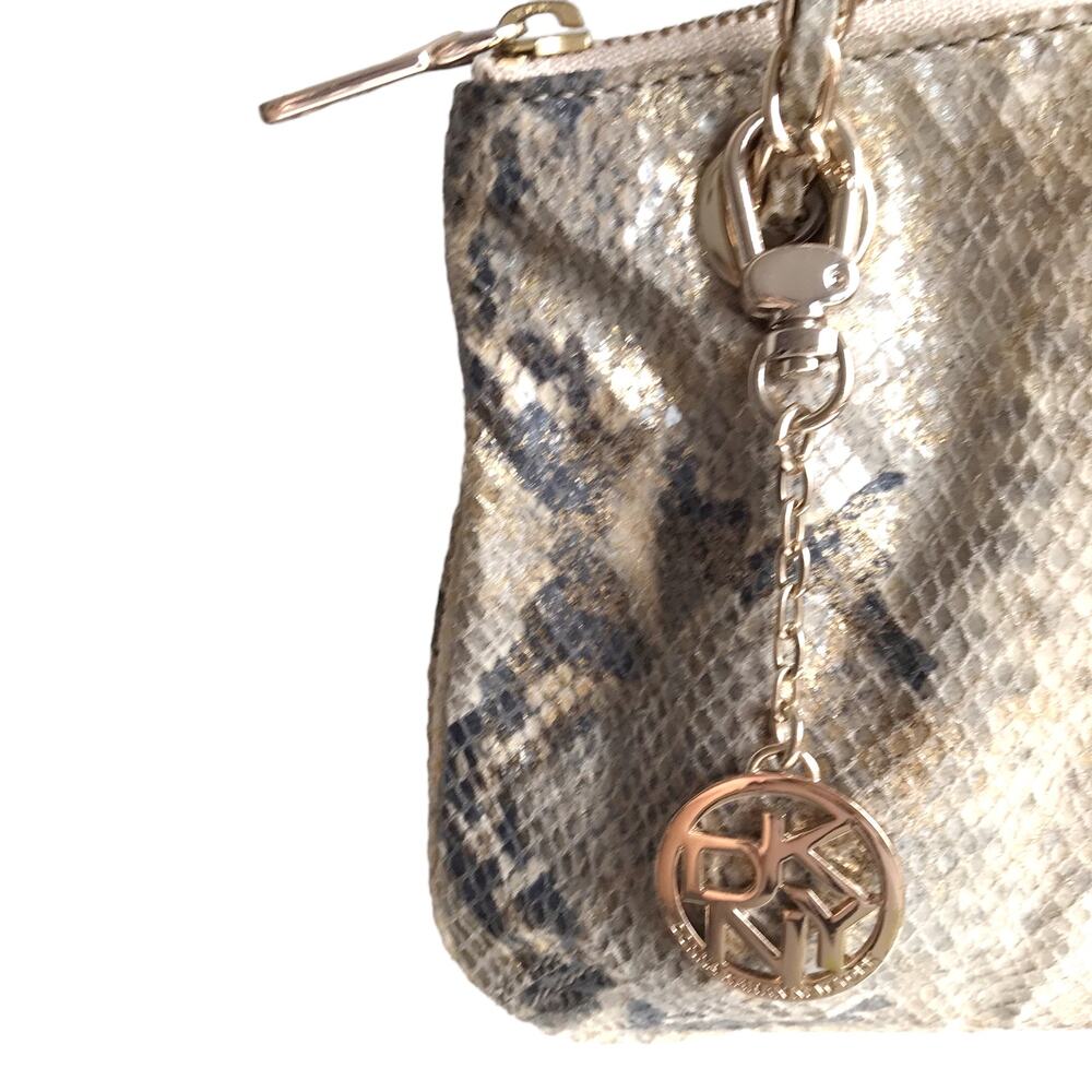 DKNY Snakeskin Chain Strap Shoulder Bag Convertible Zip Top Metallic Going Out - Picture 7 of 16